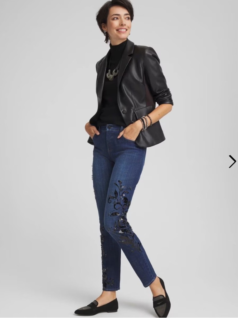 Chico's So Slimming® Girlfriend Slim Leg Ankle Jeans with bead sequin details